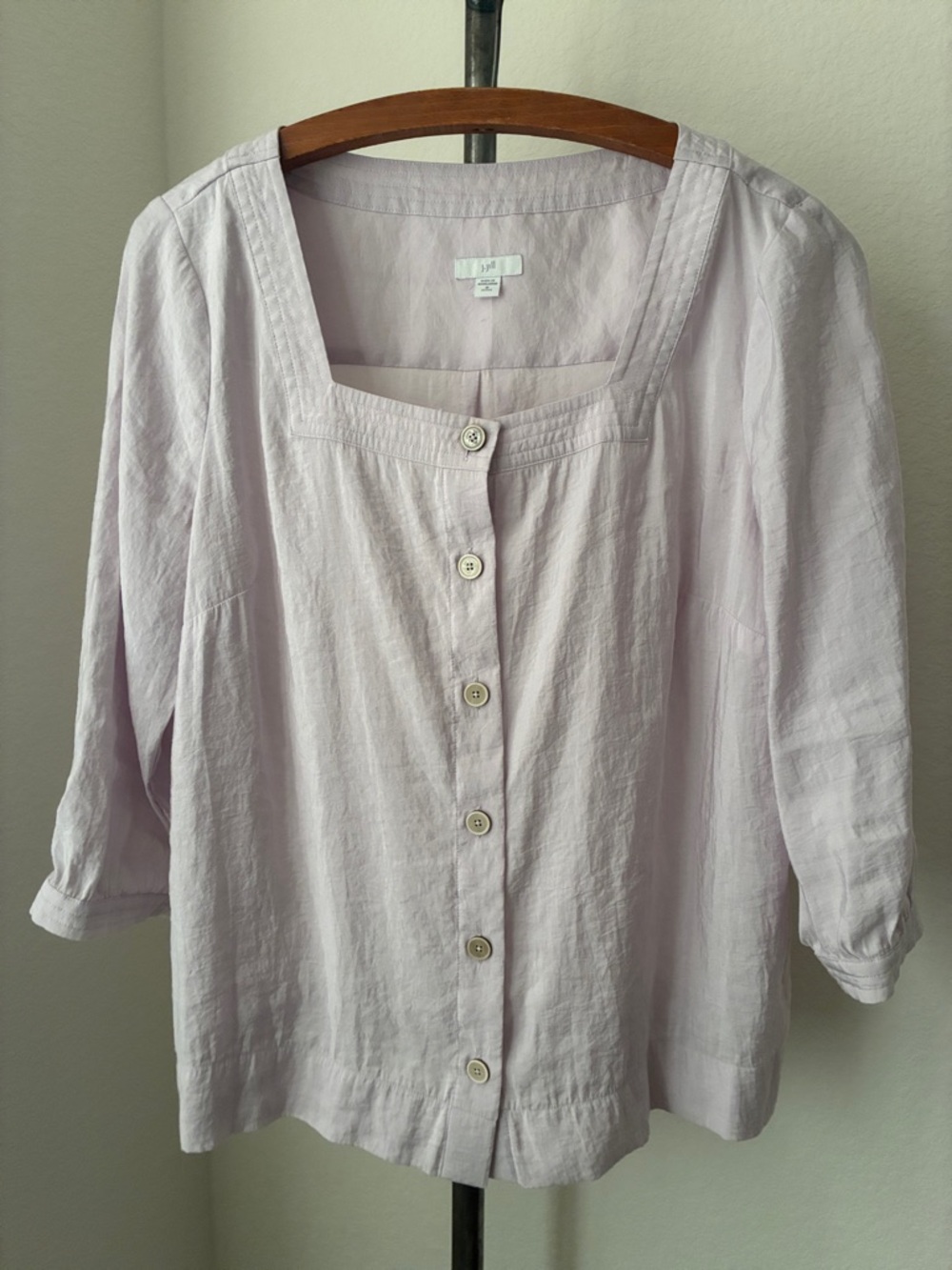 J. Jill Sz Petite M Square Neck Peasant Top Pale Purple Elbow Sleeves Coastal